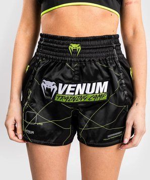 Женские тайские шорты Venum Training Camp 4.0 Muay Thai Short - Black/Neon Green, Черный, XS