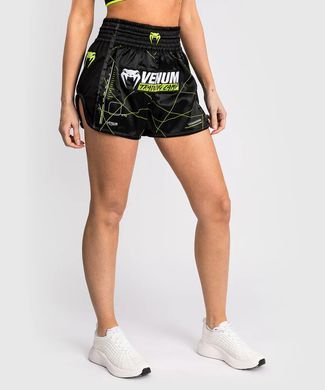 Женские тайские шорты Venum Training Camp 4.0 Muay Thai Short - Black/Neon Green, Черный, XS