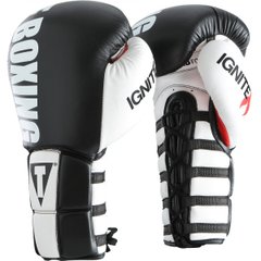 Боксерские перчатки TITLE Infused Foam Ignite Power Lace Training Черные с белым, 18oz, 18oz