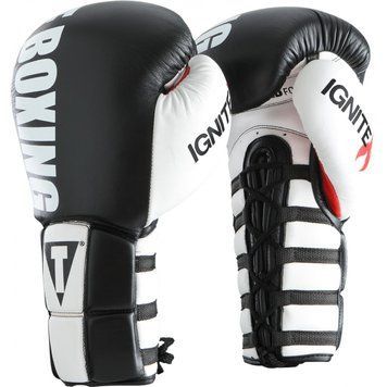 Боксерские перчатки TITLE Infused Foam Ignite Power Lace Training Черные с белым 18oz