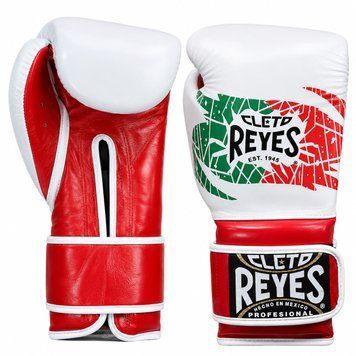 Боксерские перчатки Cleto Reyes Leather Contact Closure Gloves Black Red White Green, 14 oz