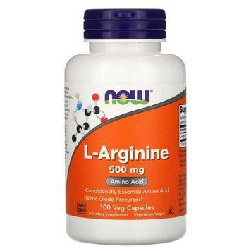 NOW L-Arginine 500 мг 100 веган капсул, Универсальный