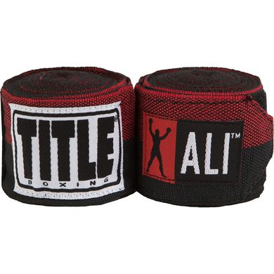 Бинты боксерские эластичные TITLE Boxing Muhamed Ali Semi-Stretch Черные с красным, 4,5м, 4,5м
