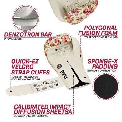 Женские боксерские перчатки RDX FL5 Floral Boxing Gloves White, 10 oz