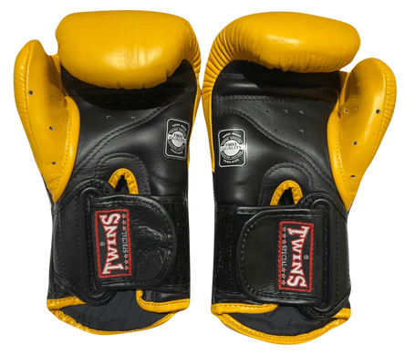 Боксерские перчатки Twins Velcro Extra Design BGVL6 Black Yellow, 16 oz