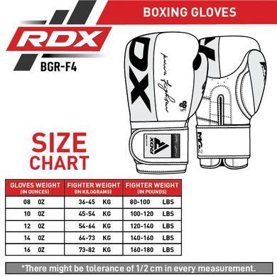 Боксерские перчатки RDX F4 Boxing Gloves Hook & Loop White Black, 14 oz