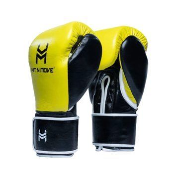 Боксерские перчатки Hit N Move Horse Hair Boxing Gloves (Hook and Loop) Yellow Black, 14 oz