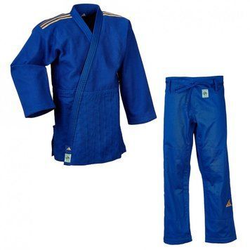 Кімоно для дзюдо Adidas Champion III Slim Fit з ліцензією IJF | синє/золоті полоси | J-IJFB3
