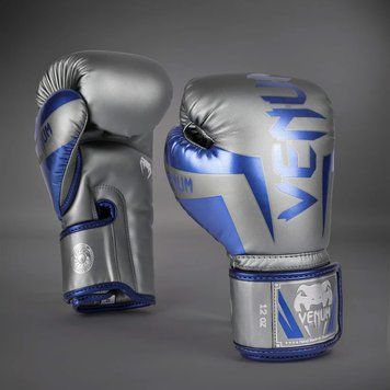 Боксерские перчатки Venum Elite Boxing Gloves Grey Blue Silver, 12 oz