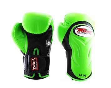 Боксерские перчатки Twins Velcro Extra Design BGVL6 Black Green, 10 oz