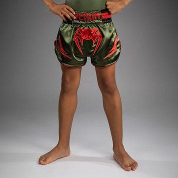Детские шорты Venum Inferno Kids Muay Thai Shorts Army Green Orange, Хаки, 8 years