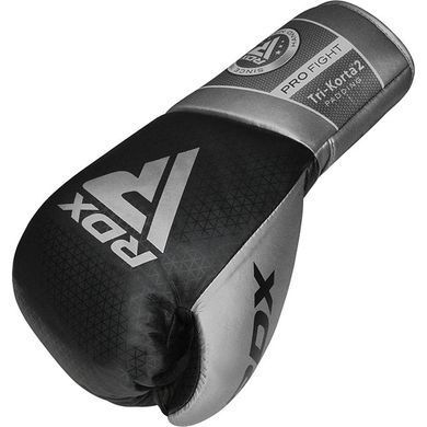 Боксерські бойові рукавиці RDX K2 Mark Pro Fight Boxing Gloves Silver, Чорний-Сріблястий, 10 oz